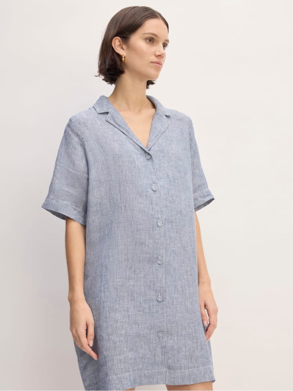 Everlane The Shirtdress Linen Blue Striped Coastal Vacation Beach Relax Womens L